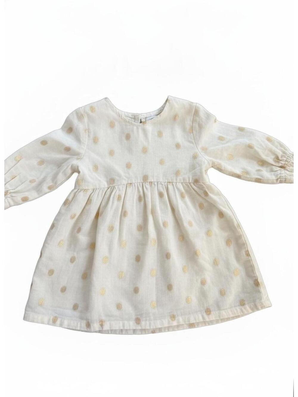 Old Navy Girls' 3T Cream and Gold Metallic Dot Long Sleeve Dress